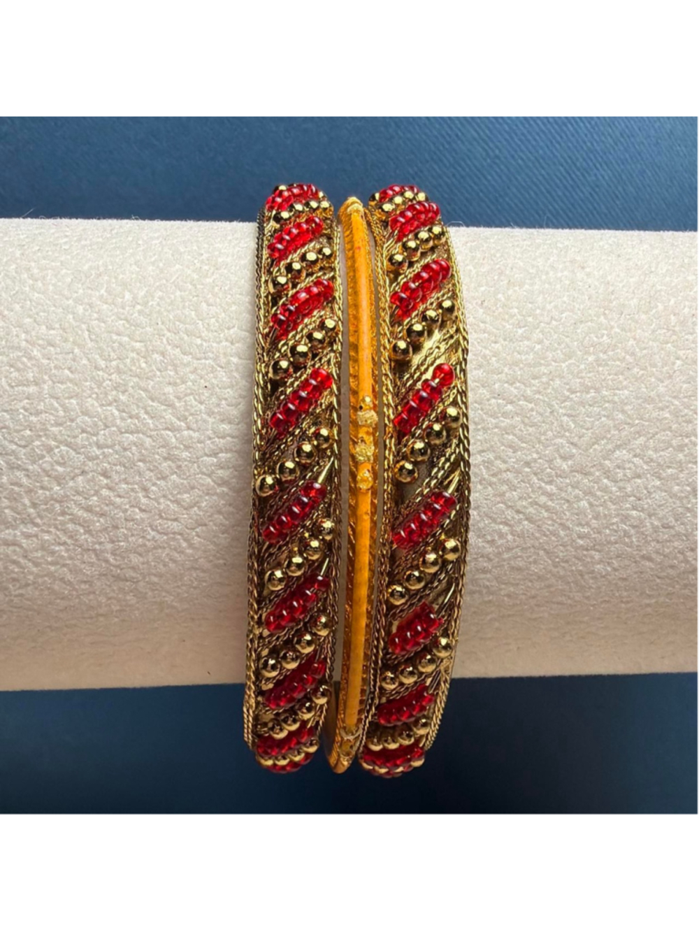 Red and gold children's bangles set with rhinestones